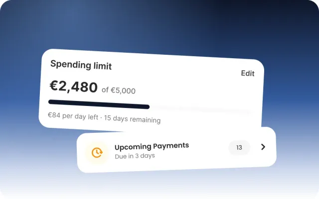 A spending limit widget above an upcoming payments row