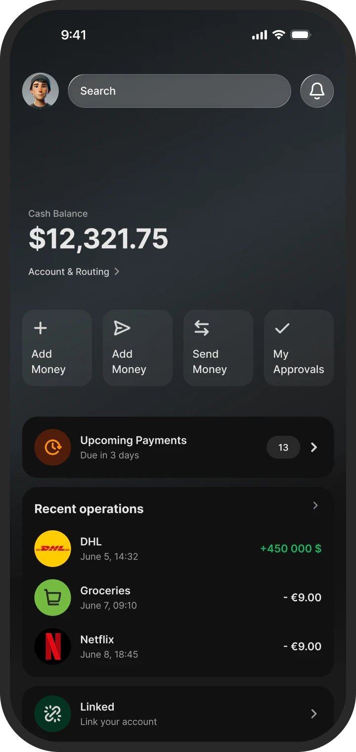 Business mobile app home screen